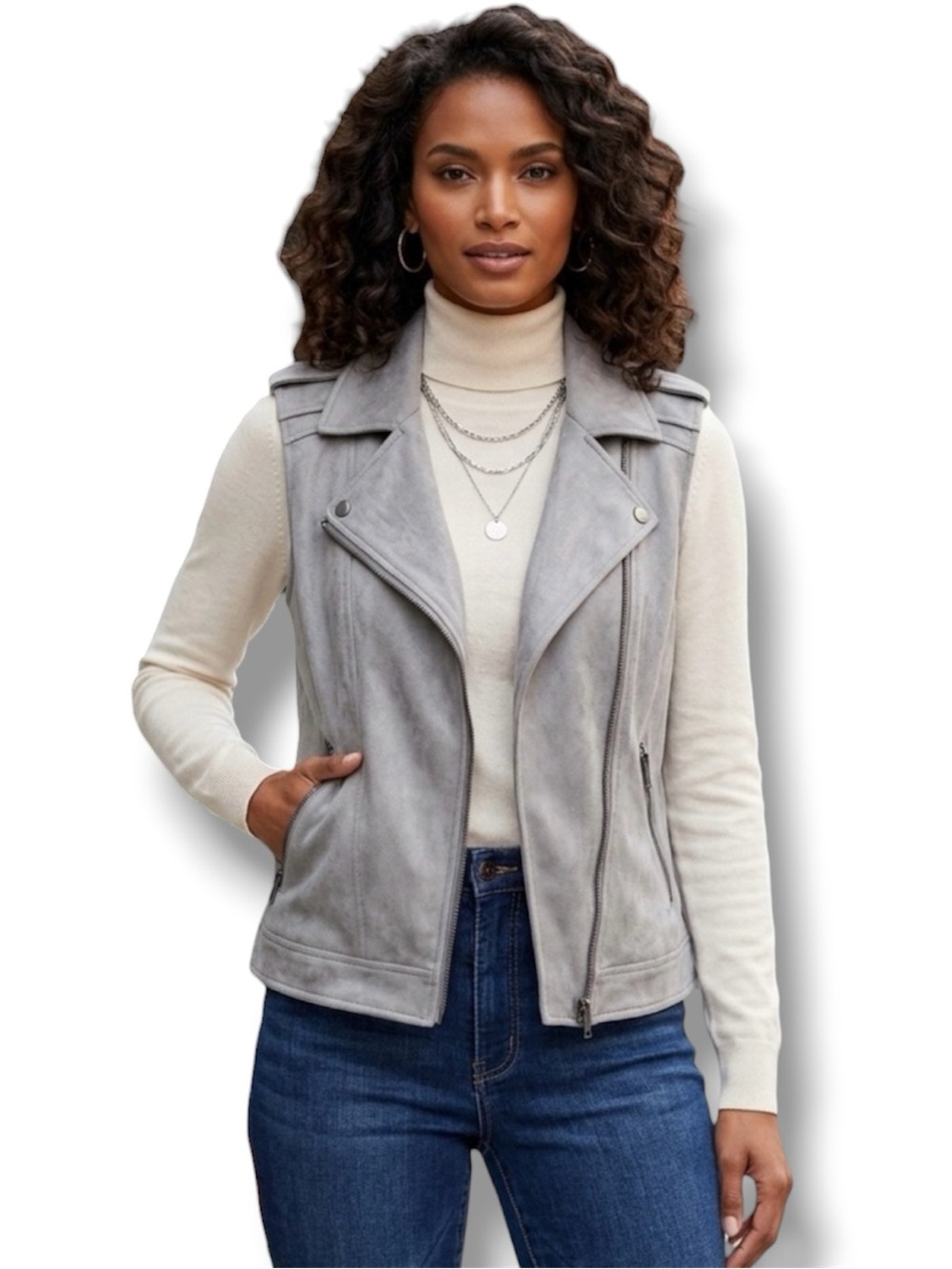 Philosophy Republic Faux Suede Moto Vest Gray NWT Large